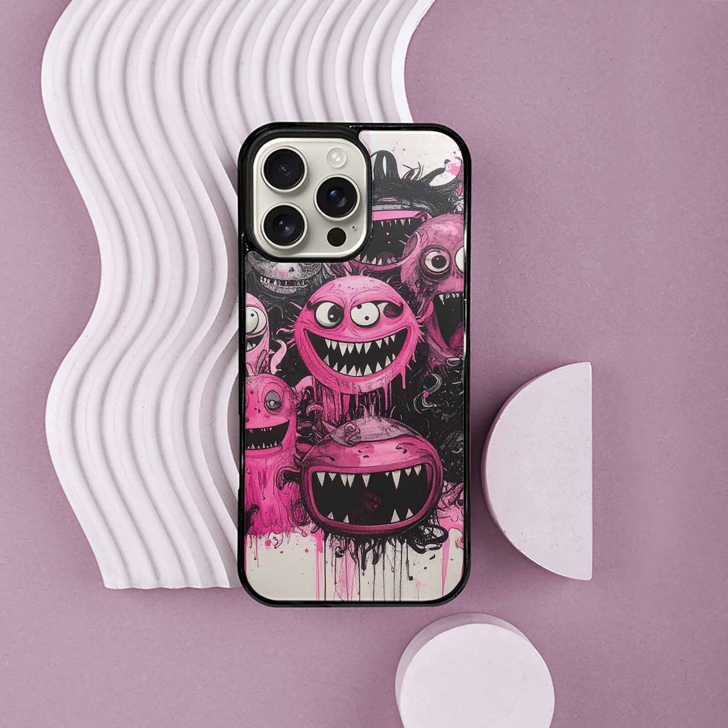 iPhone 16 Pro Max Case — Monsters General Black Pink Ink Cartoon, Unique Phone Case Design