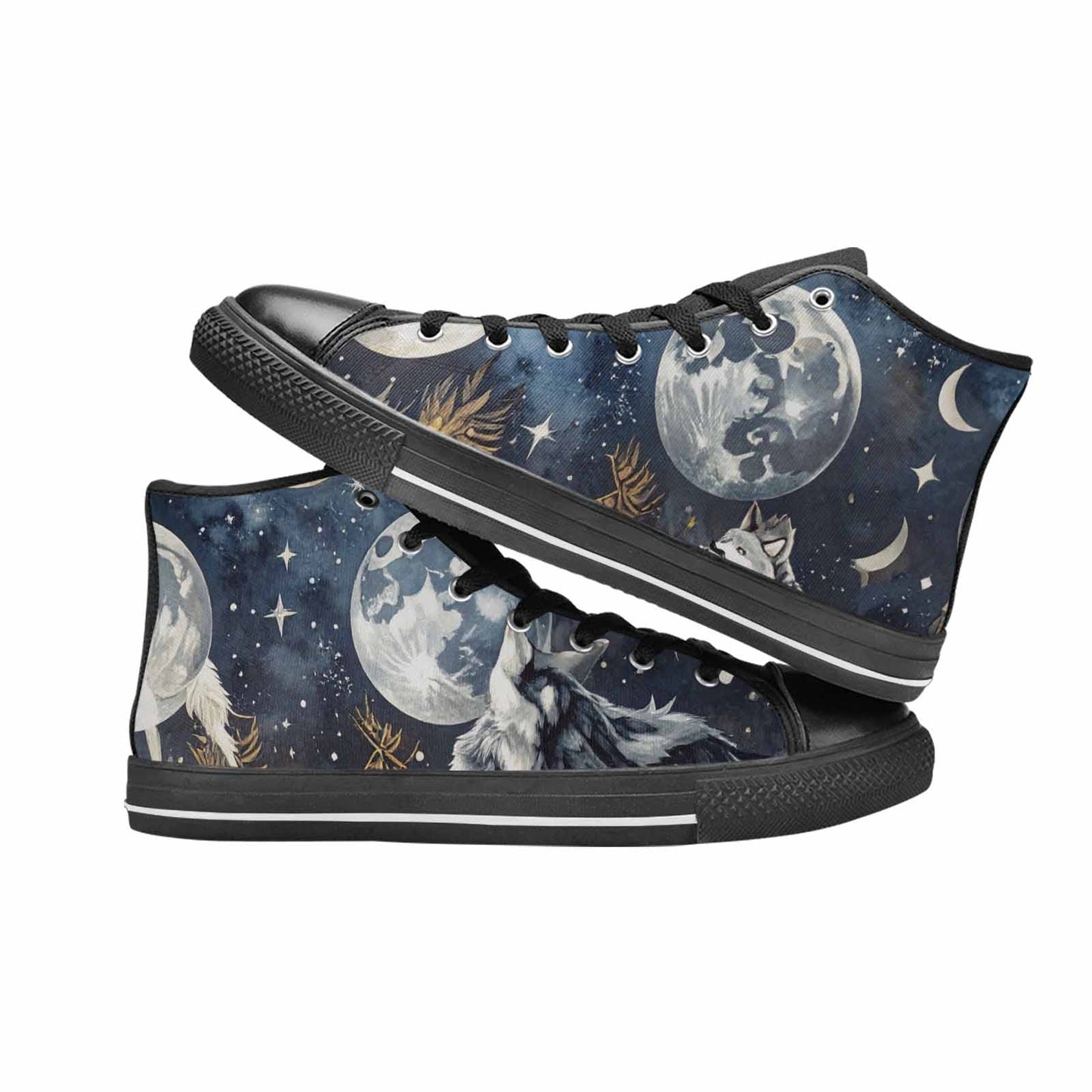 WOMEN'S Wolf Silhouette Moon High Top Canvas Aesthetic Custom Sneakers