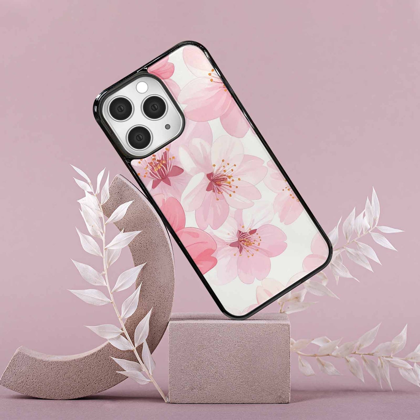 iPhone 15 Pro Max Case — Japanese Cherry Blossom Pattern Sakura Flowers, Custom Art Phone Cover