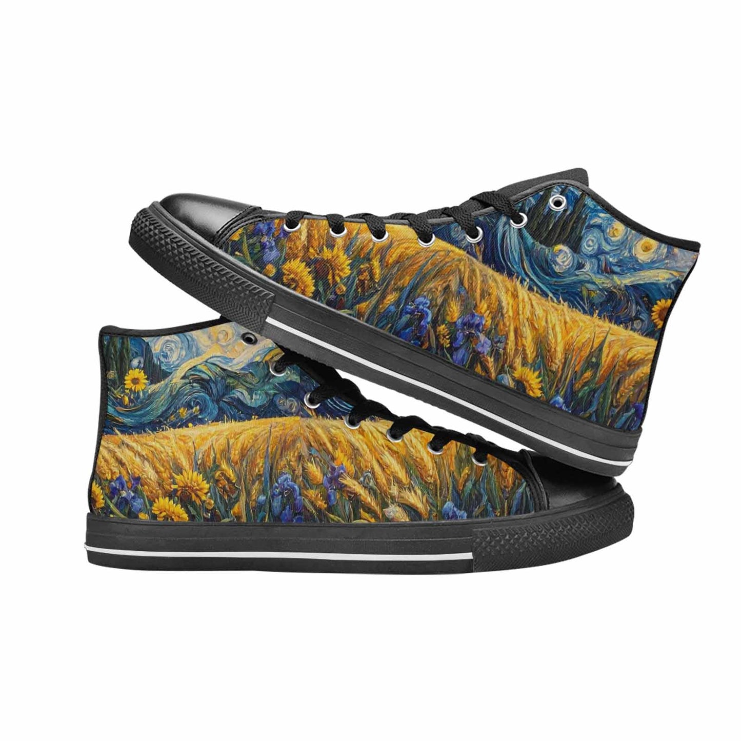 WOMEN'S Van Gogh-Style Swirl High Top Canvas Aesthetic Sneakers