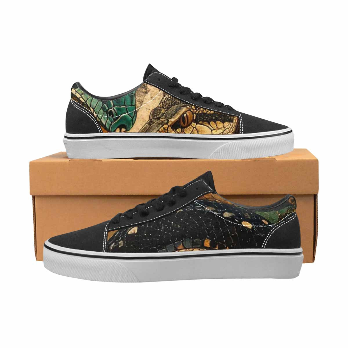 MEN'S Snake Skin Reptile Canvas Lace-Up Dark Academia Custom Shoes