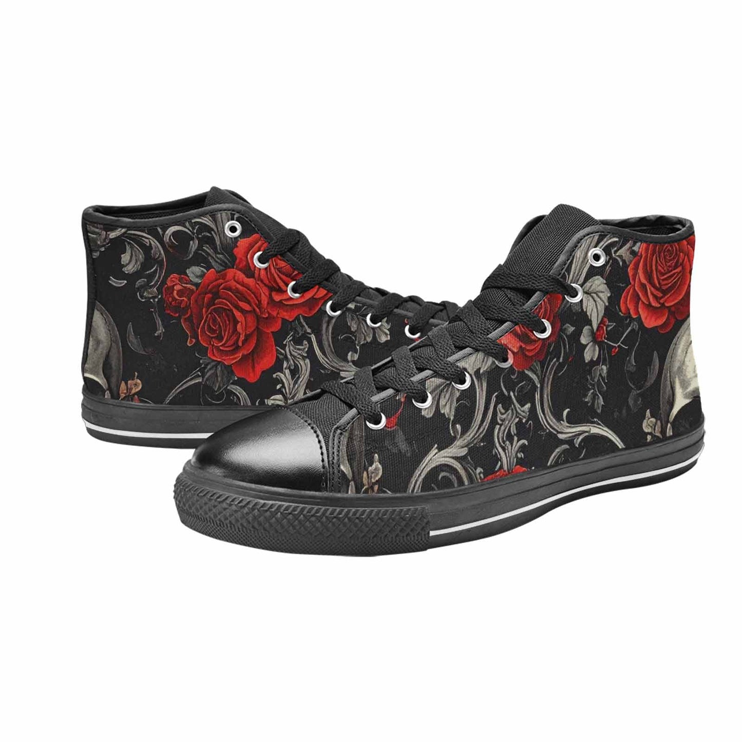 MEN'S Skulls Roses Fine Line High Top Canvas Dark Academia Shoes