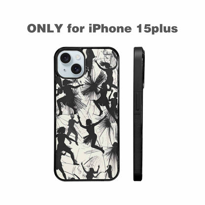 iPhone 15 Plus Case — Bold Dancing Figure Line Art Pattern, Customized Protective Case