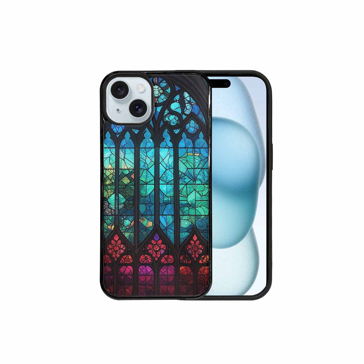 iPhone 15 Plus Case — Stained Glass Window Pattern Seamless Repeat, Customized Protective Case