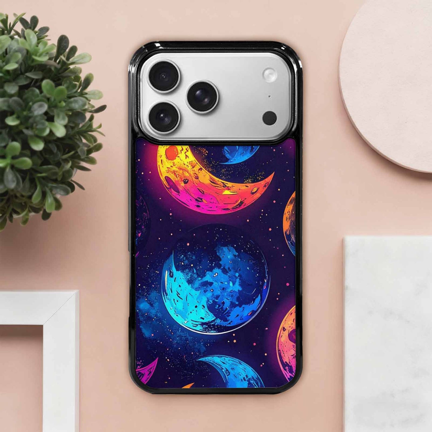 iPhone 17 Pro Max Case — Neon Winter Moon Cartoon Cute, Custom Printed Phone Case