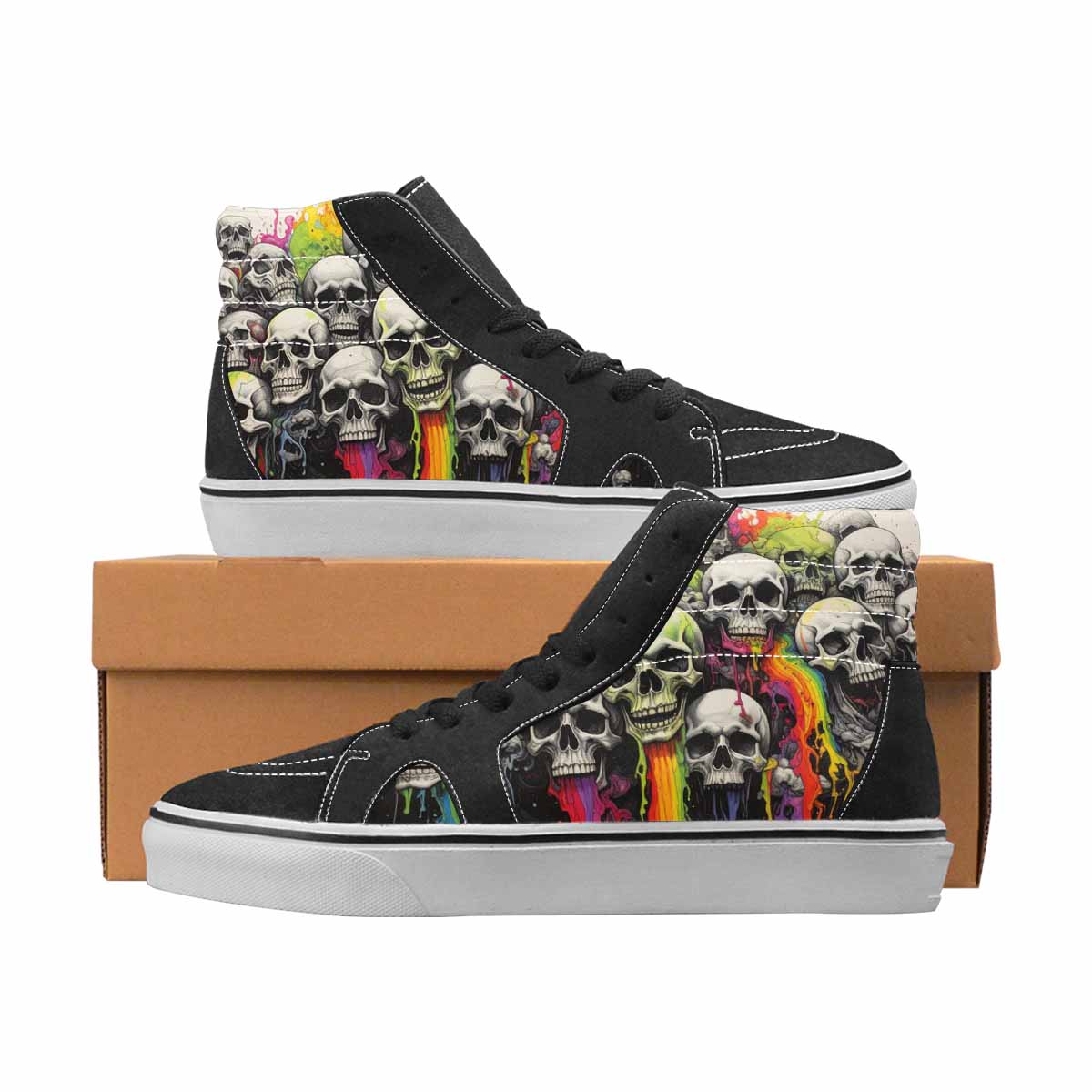 WOMEN'S Skulls Black & Green Ink High Top Canvas One Of A Kind Wallpaper Art Custom Sneakers