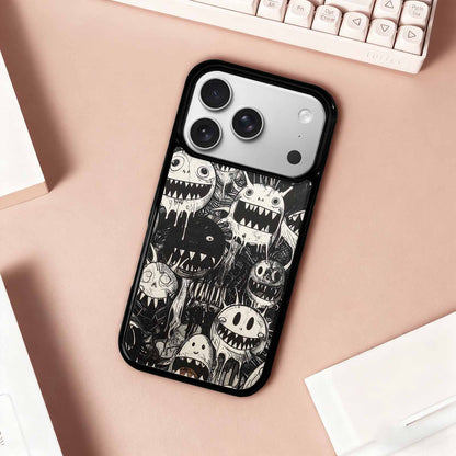 iPhone 17 Pro Case — Black Ink Linework Creature Pattern Original, Custom Print Case Cover