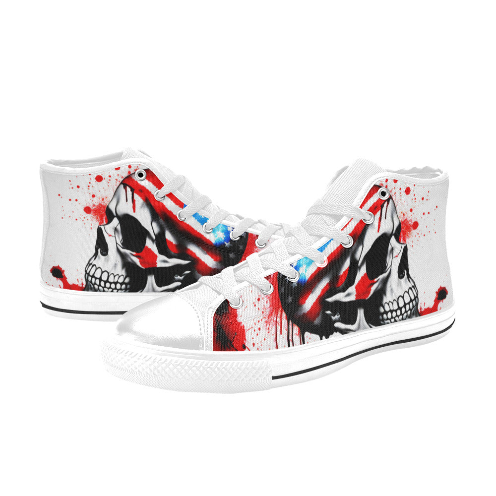 MEN'S Patriotic Splatter Skull Art High Top Canvas Dreamcore Shoes