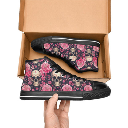 MEN'S Skull Cherry Blossom High Top Canvas Wallpaper Art Shoes