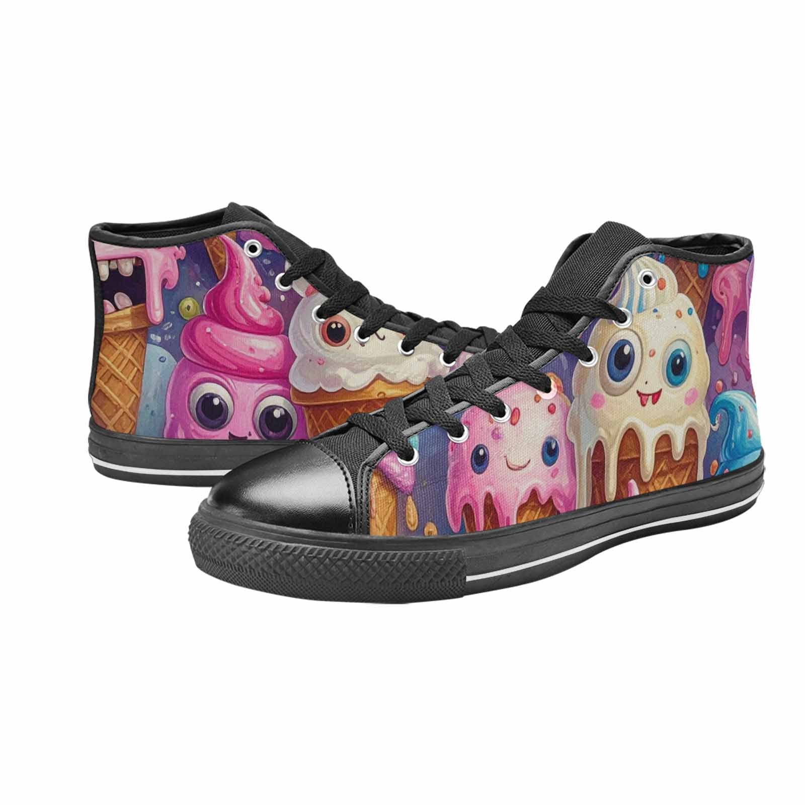 WOMEN'S Melting Icecream Cone Monster High Top Canvas Cottagecore Custom Sneakers