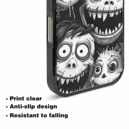iPhone 15 Pro Max Case — Black And White Monster Face Collage, Custom Designed Case Cover