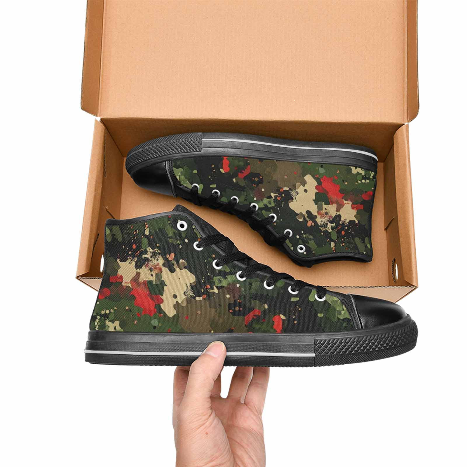 MEN'S Military Camouflage Blotch High Top Canvas Grunge Custom Sneakers