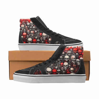 WOMEN'S Skulls Black & Red Ink High Top Canvas Bold Print Grunge Sneakers