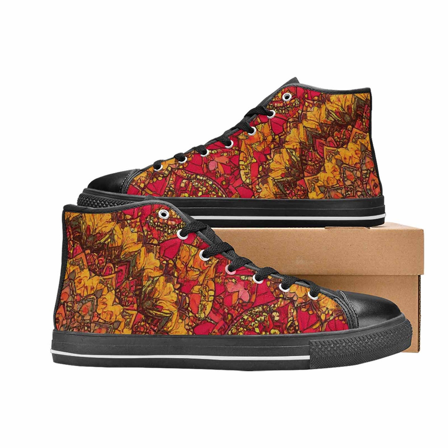 WOMEN'S Mandala Lions High Top Canvas Wallpaper Art Custom Sneakers