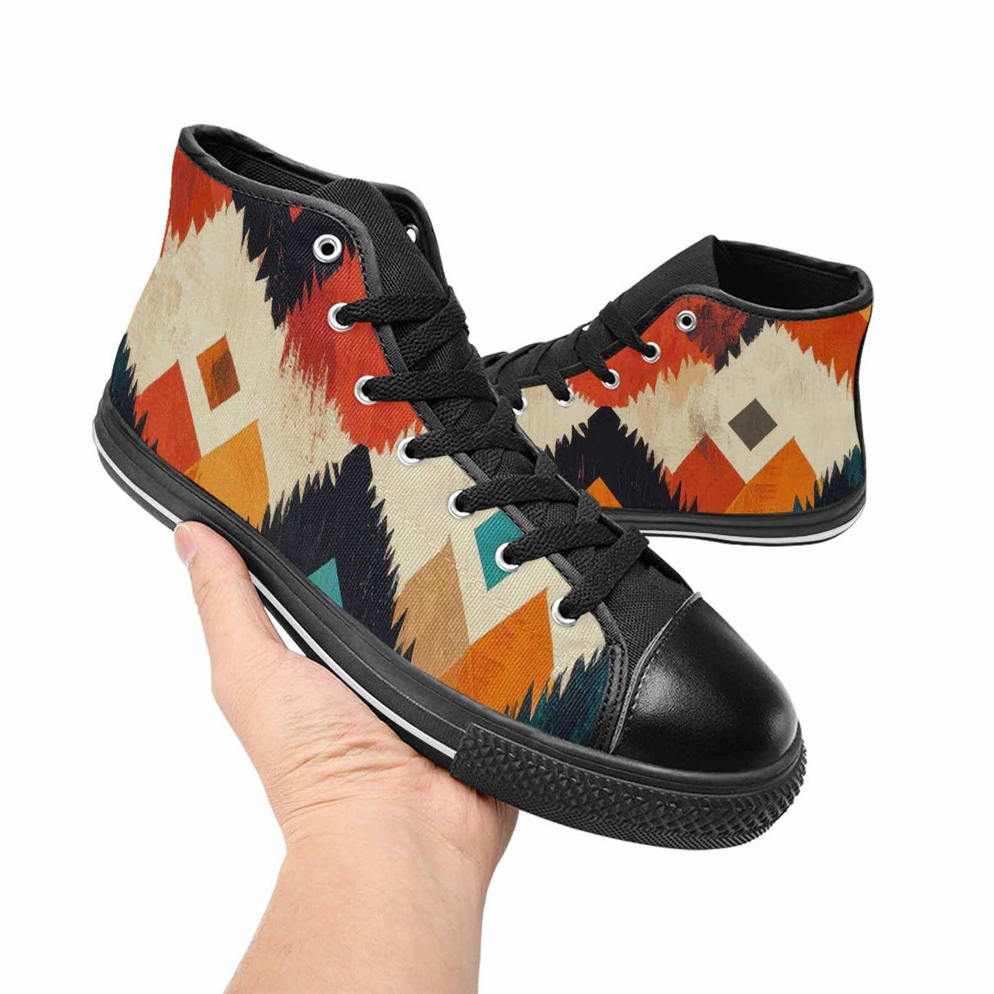 MEN'S Southwestern Geometric Diamond High Top Canvas Neon Fantasy Shoes