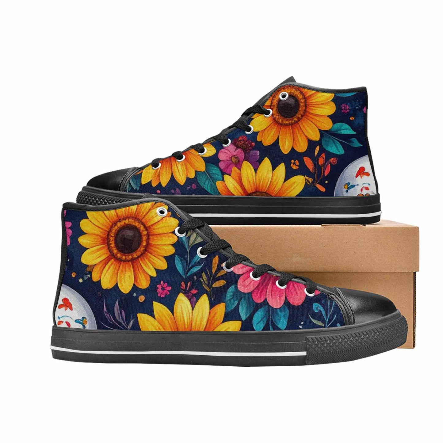 MEN'S Sunflower Skulls Print High Top Canvas Vibrant Chaos Sneakers