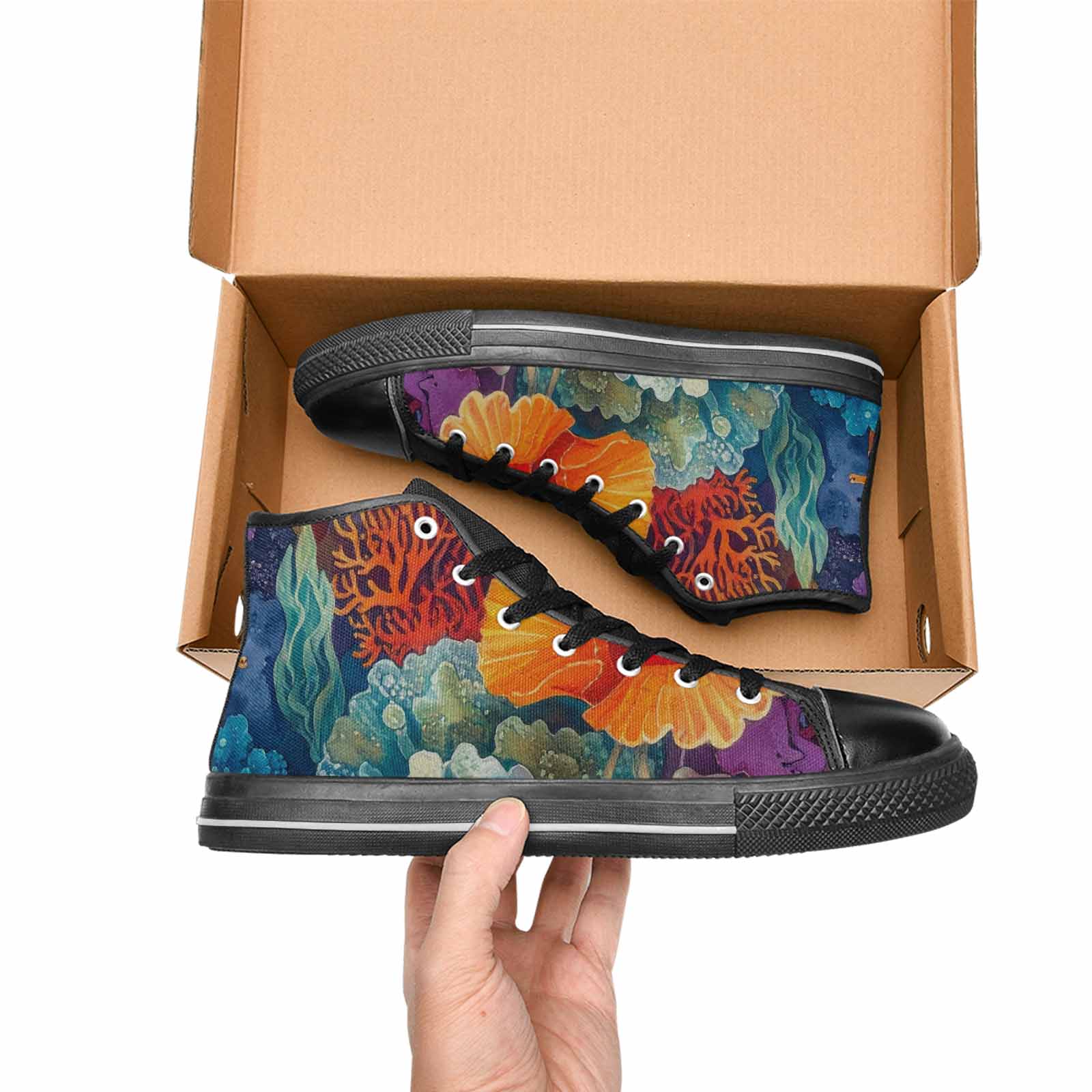 WOMEN'S Fish Scale Coral High Top Canvas Grunge Shoes
