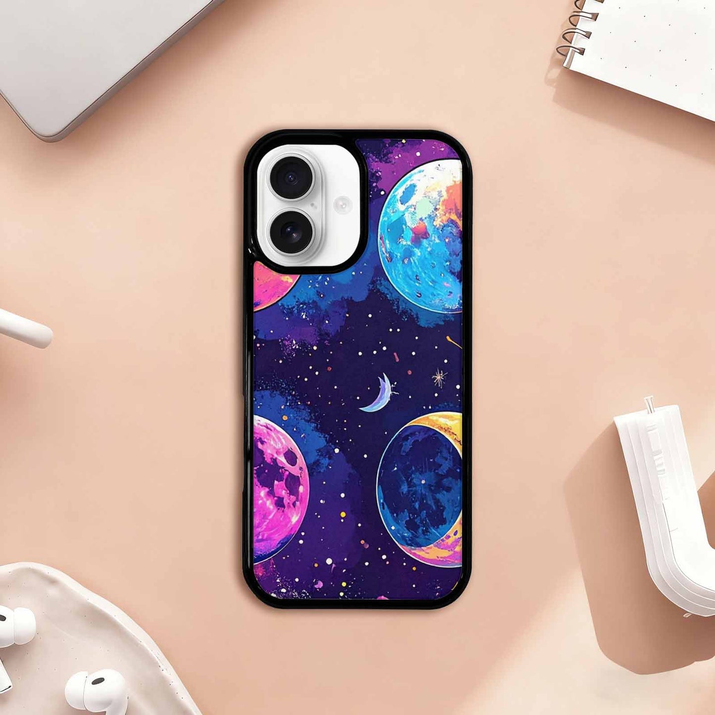iPhone 17 Case — Neon Winter Moon Cartoon Cute, Custom Print Case Cover