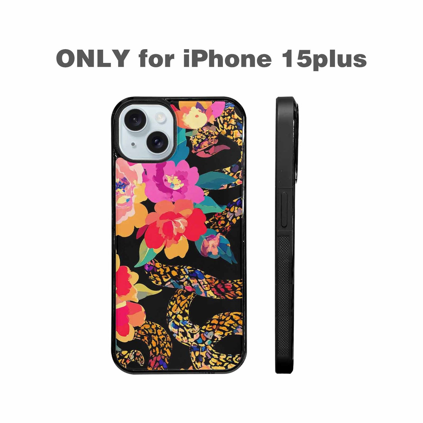 iPhone 15 Plus Case — Floral Snake Print, Custom Phone Case