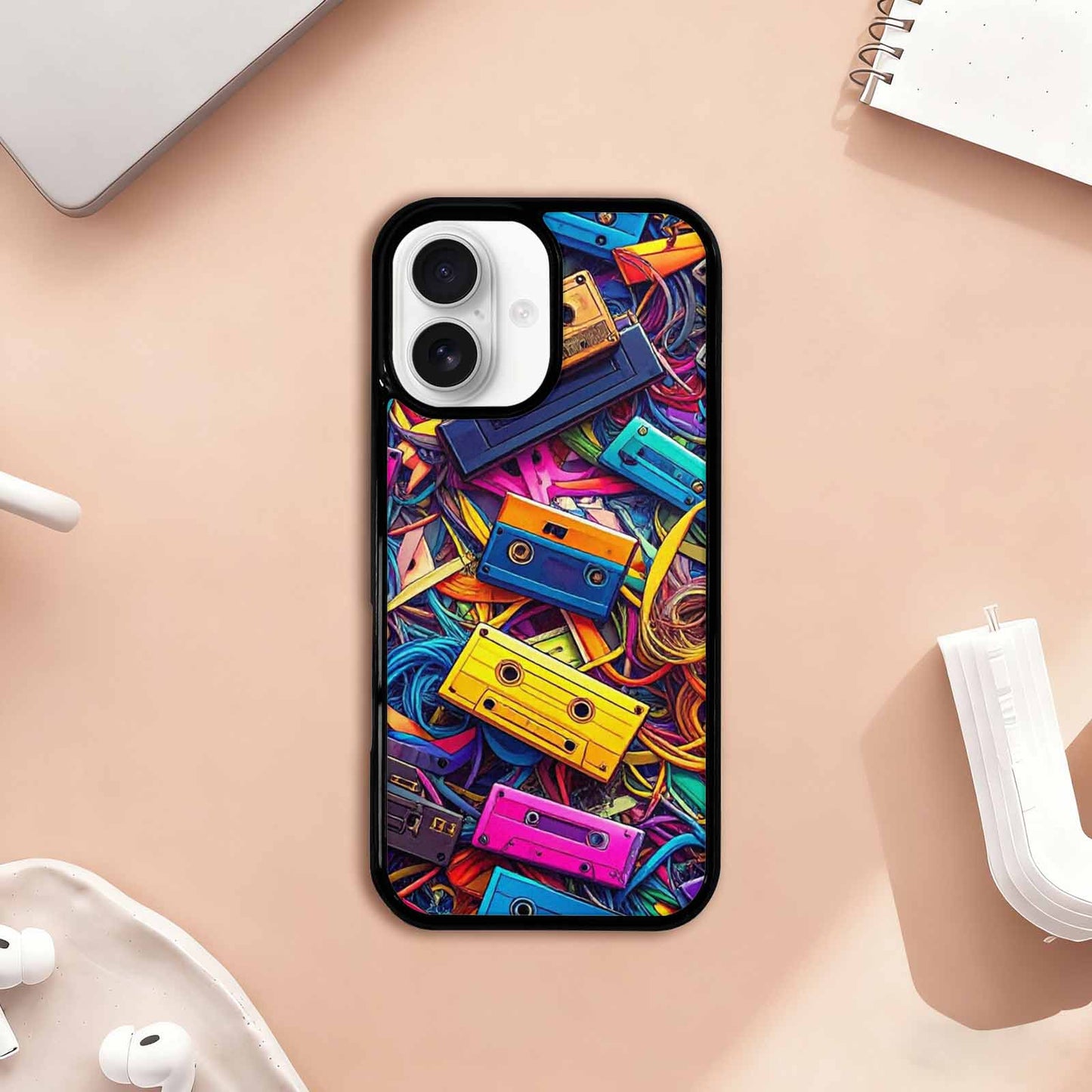 iPhone 17 Case — Retro Cassette Tape Pattern Retro Vintage, Personalized Phone Case