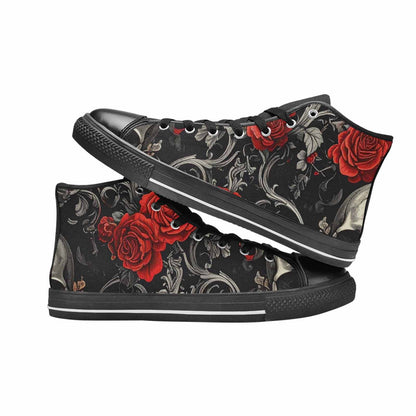WOMEN'S Skulls Roses Fine Line High Top Canvas Neon Fantasy Shoes