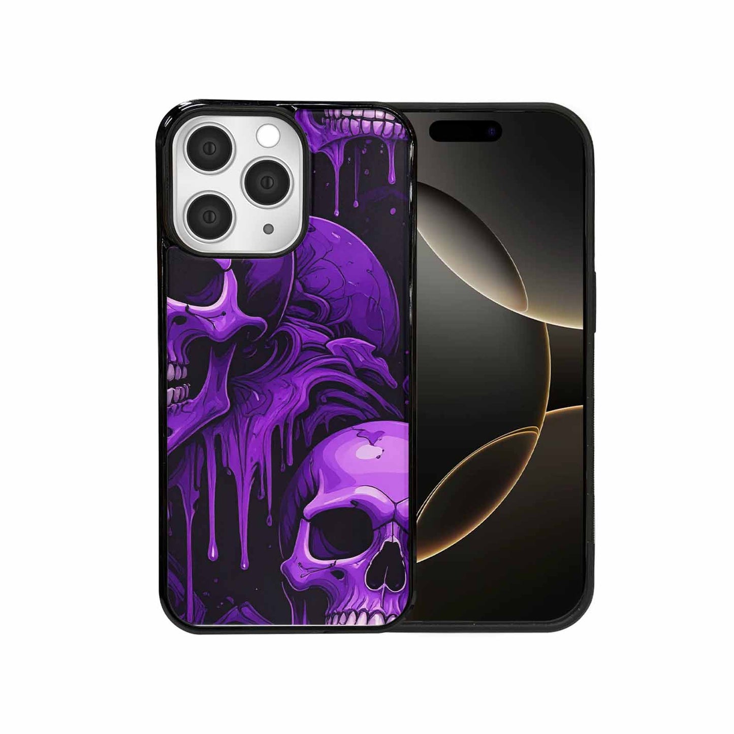 iPhone 15 Pro Max Case — Monochrome Purple Skeletons Neon Drip Melting, Custom Phone Case