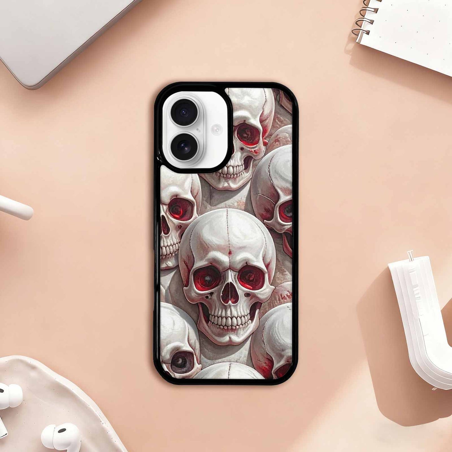 iPhone 17 Case — Glossy Blood Moon Gothic Skulls, Custom Print Case Cover