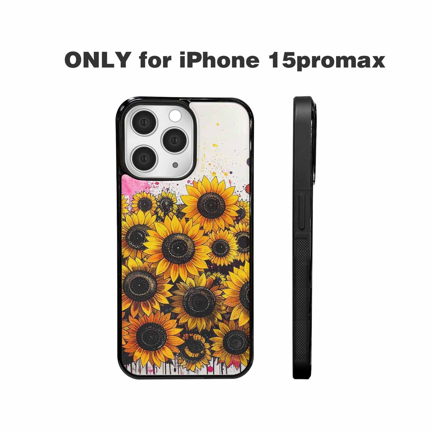 iPhone 15 Pro Max Case — Sunflower Burst Black Pink Ink Sunflowers, Customized Protective Case