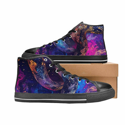 MEN'S Galaxy Snake Print High Top Canvas Neon Fantasy Shoes