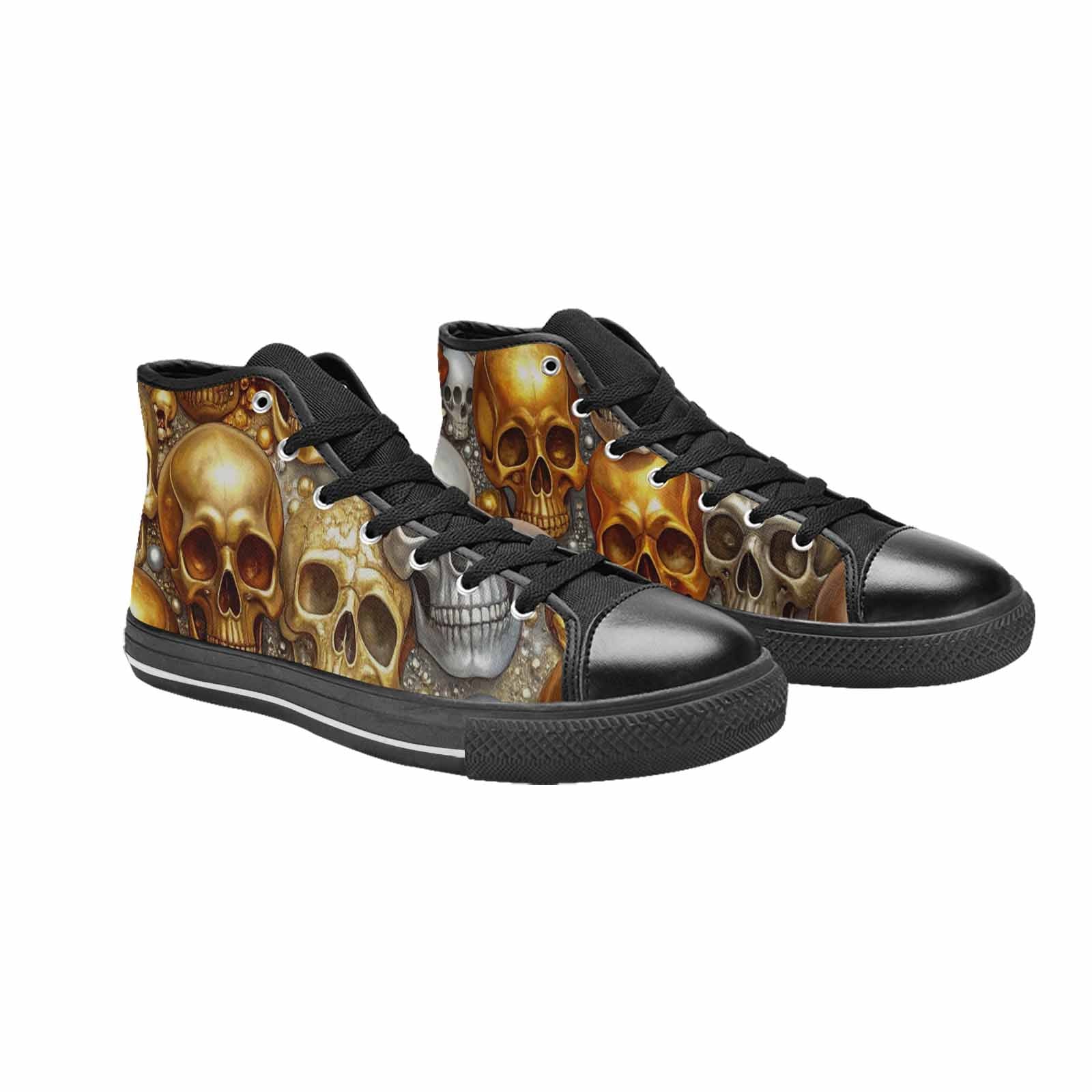 WOMEN'S Skulls - Metallic-Chrome- High Top Canvas Cottagecore Custom Shoes
