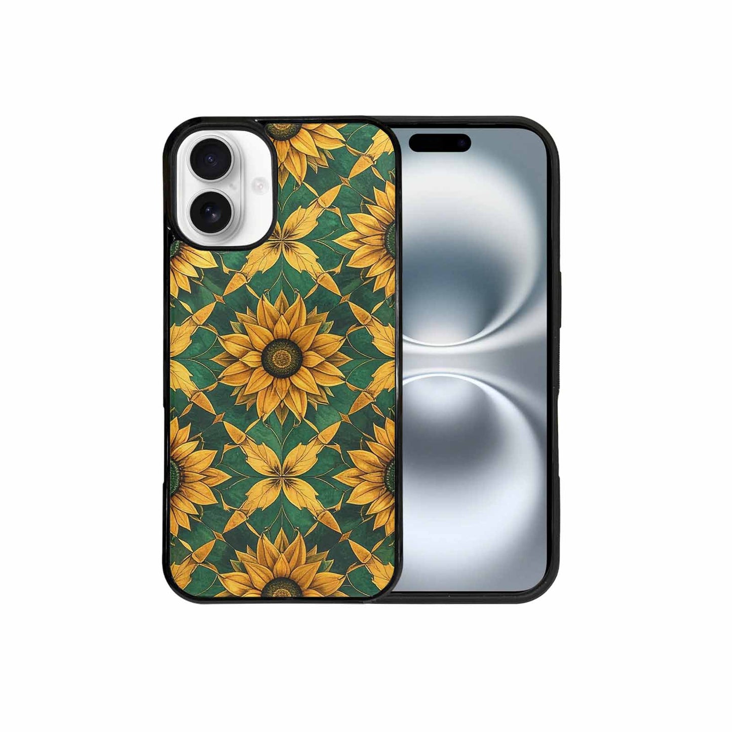 iPhone 16 Plus Case — Sunflower Mandala Kaleidoscope, Original Design Phone Case