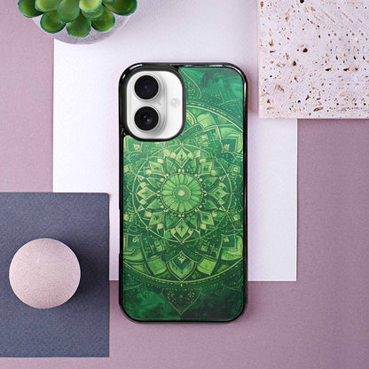 iPhone 16 Case — Green Mandala Bohemian Print Edge To, Customized Protective Case
