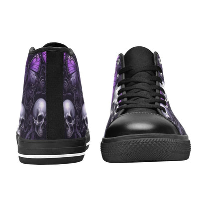 WOMEN'S Skull Butterfly Purple Iridescent High Top Canvas Vivid Custom Shoes