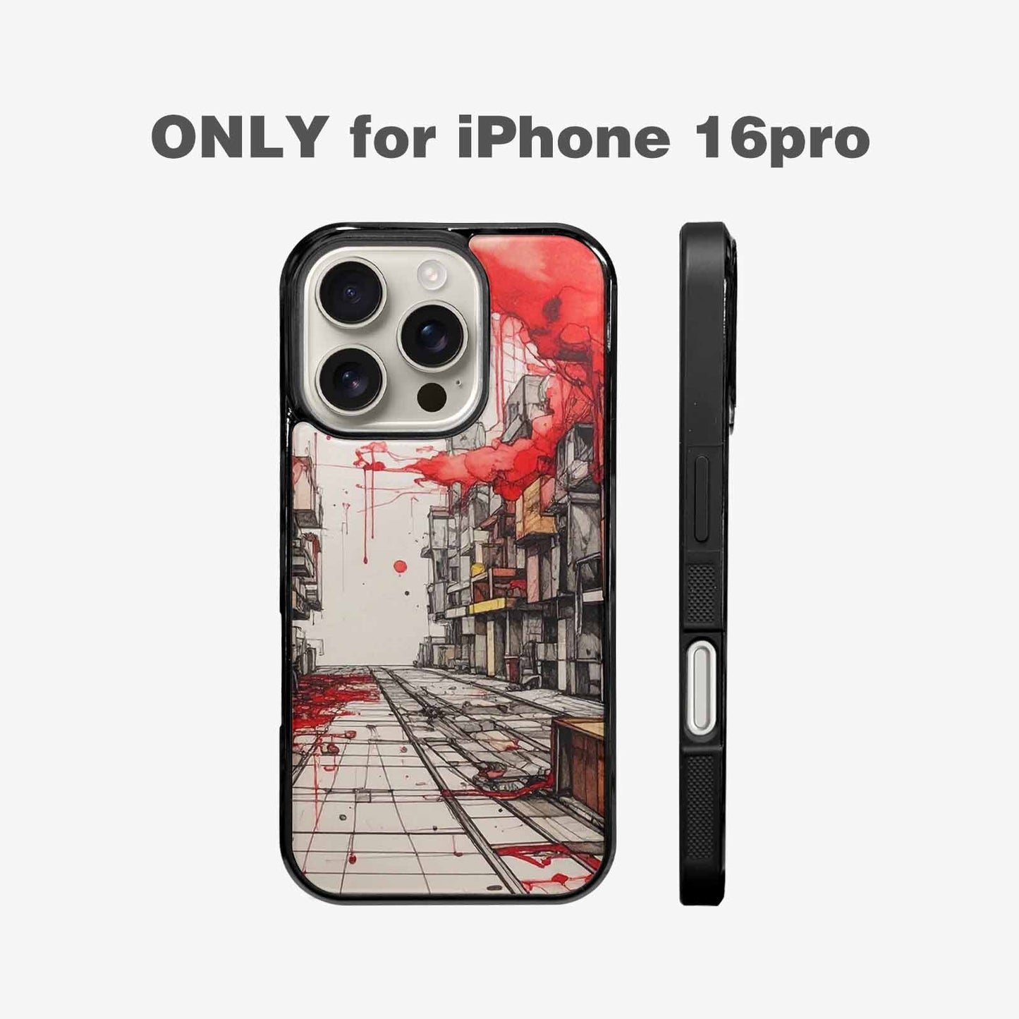 iPhone 16 Pro Case — Liminal Space Fragment Black Red Ink, Custom Print Case Cover