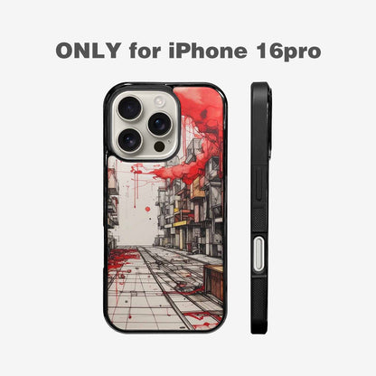 iPhone 16 Pro Case — Liminal Space Fragment Black Red Ink, Custom Print Case Cover