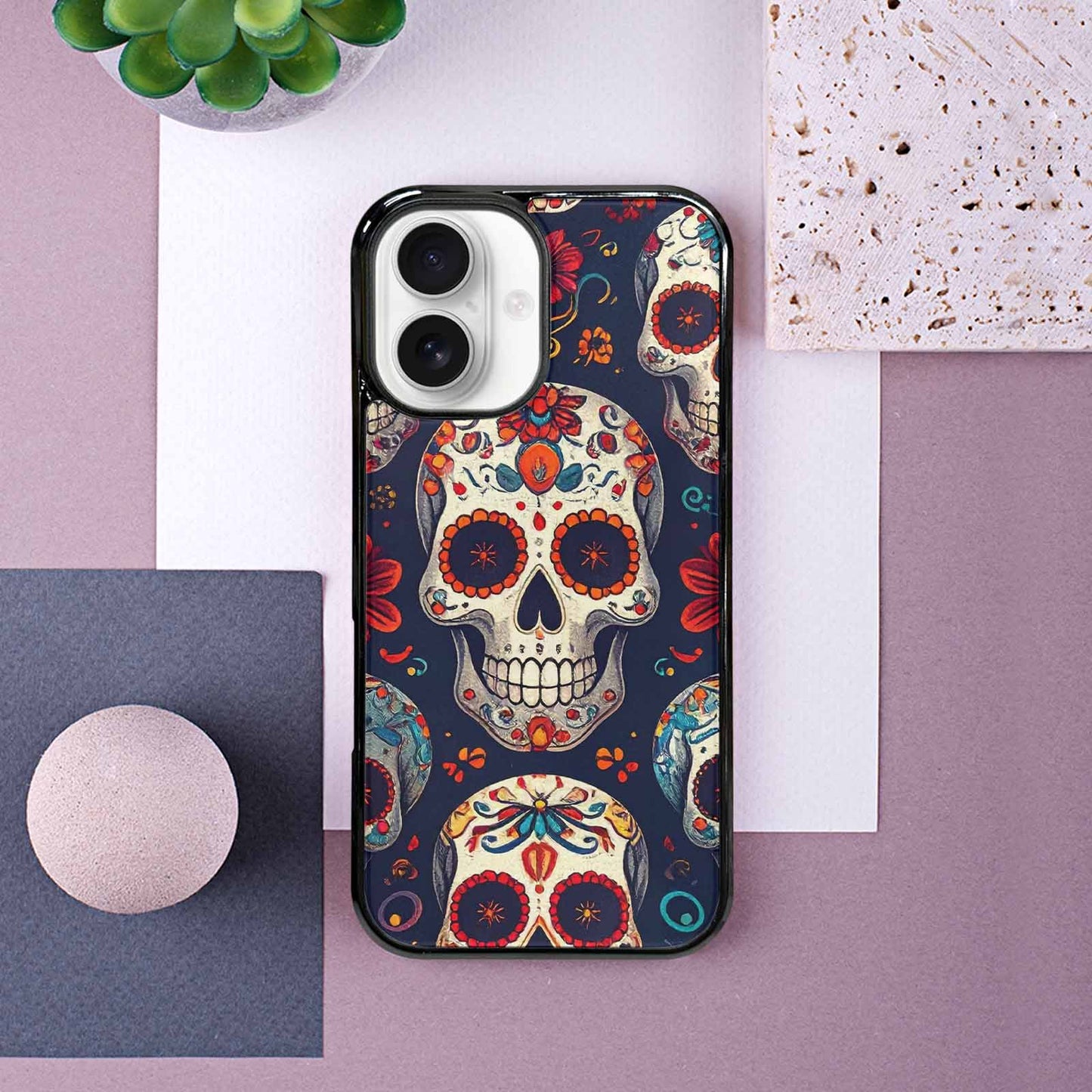 iPhone 16 Case — Day Dead Sugar Skull Art 100s, Customized Protective Case