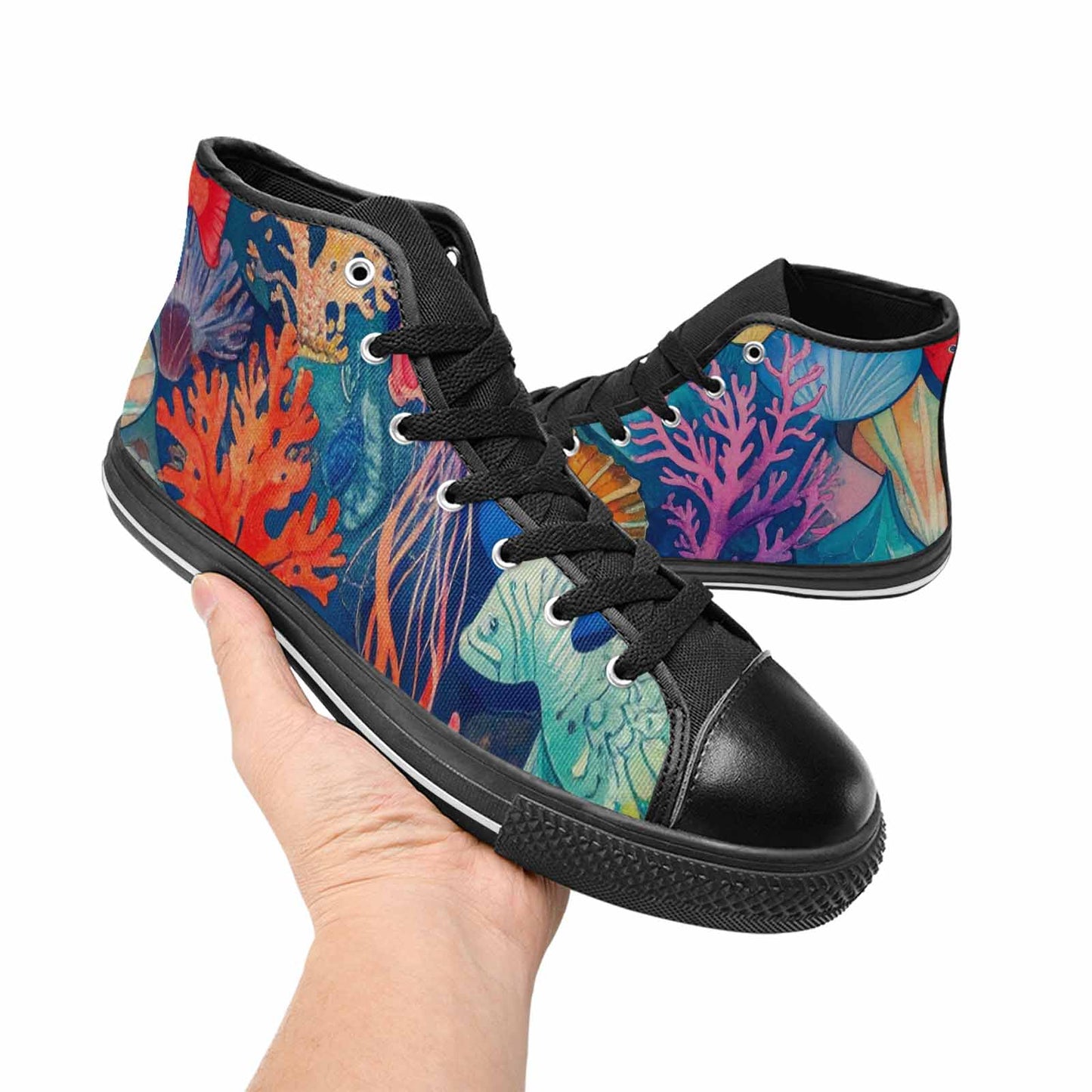 WOMEN'S Fish Scale Coral High Top Canvas Vivid Custom Shoes