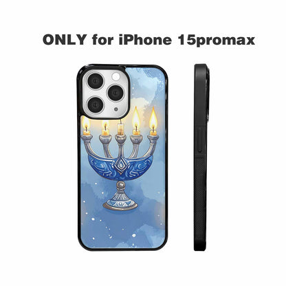 iPhone 15 Pro Max Case — Hanukkah Menorah Pattern Seamless Repeat Jewish, Custom Art Phone Cover