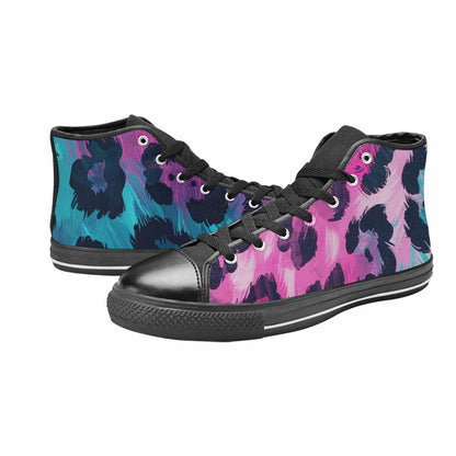 MEN'S Leopard Neon Pink Teal Airbrush High Top Canvas Cottagecore Custom Sneakers