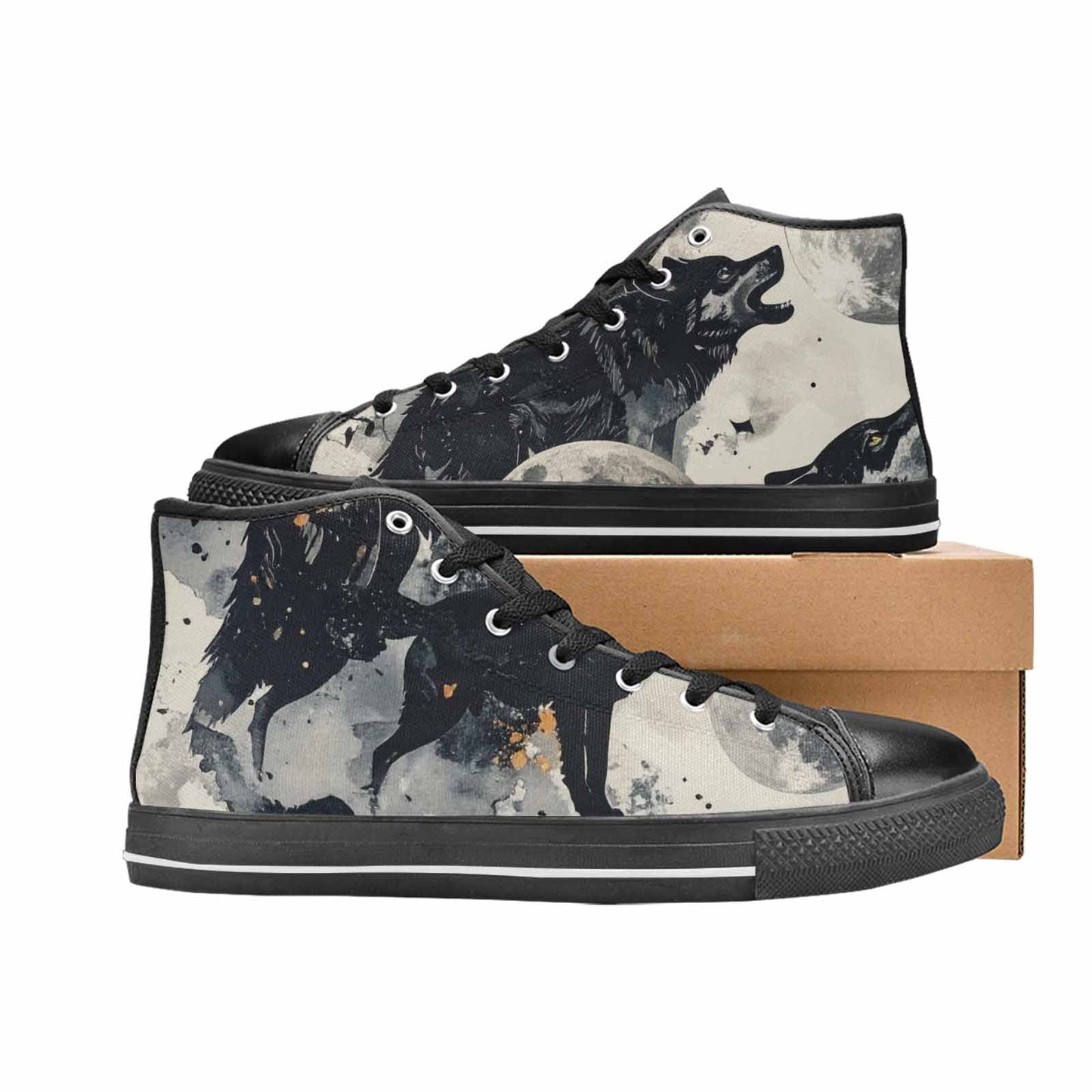 MEN'S Wolf Silhouette Moon High Top Canvas Vivid Shoes