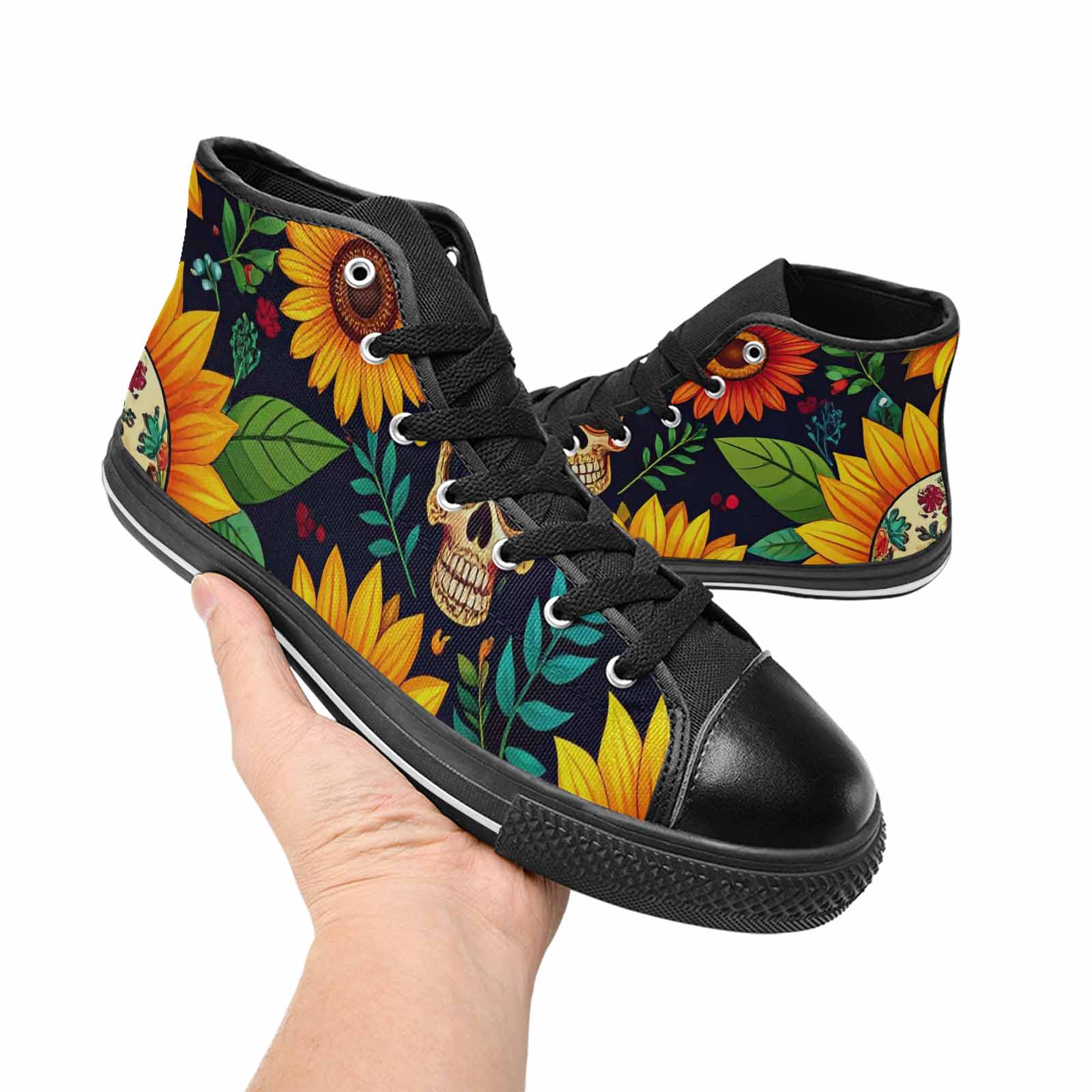MEN'S Sunflowers And Skulls High Top Canvas Surreal Shoes