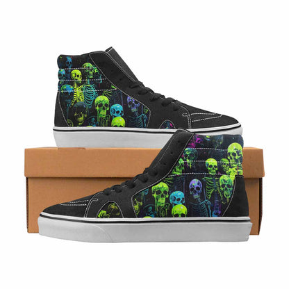 WOMEN'S Skulls Neon Green Glow High Top Canvas Graphic Print Wallpaper Art All Over Print Shoes