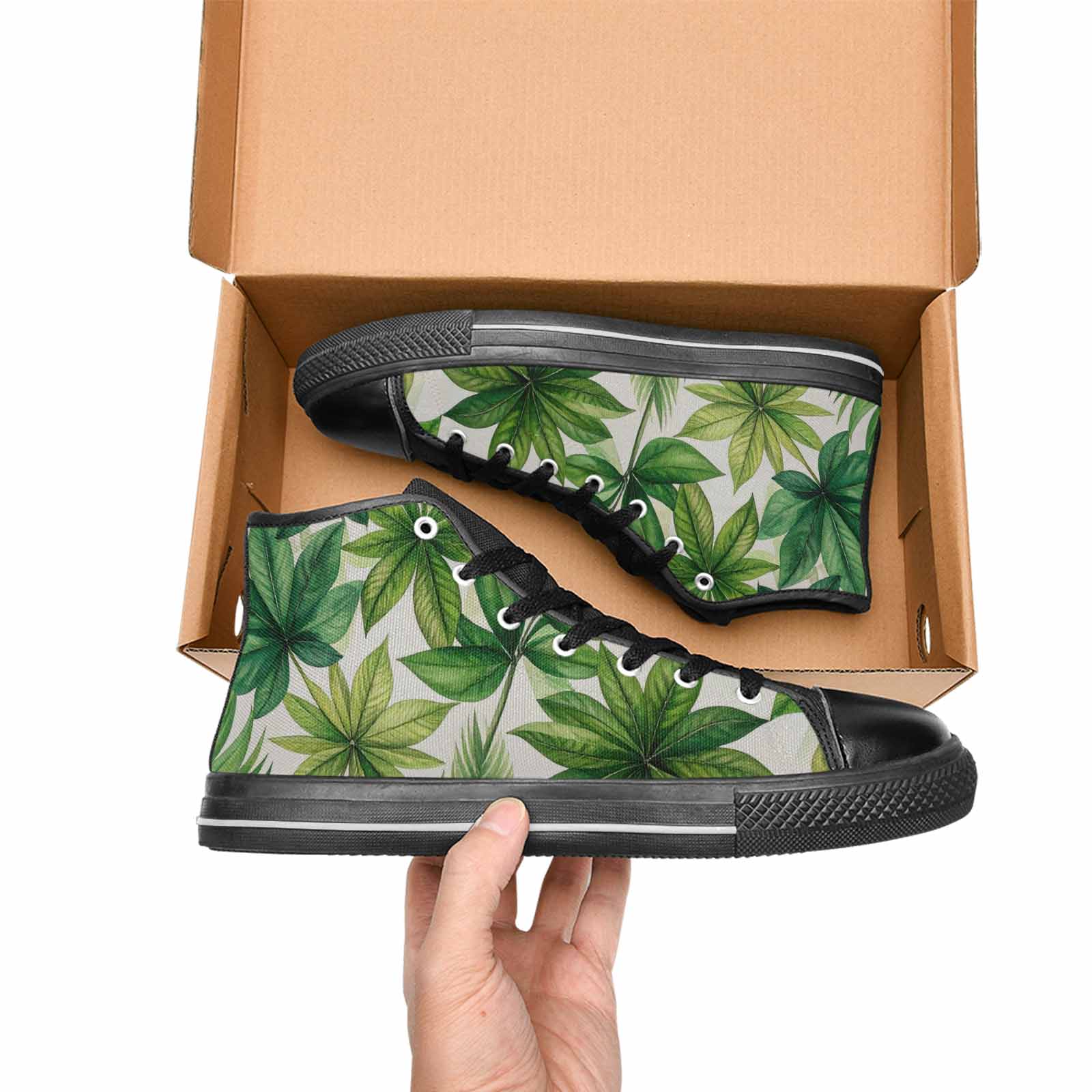 MEN'S Seven-Point Palmate Leaf High Top Canvas Vibrant Chaos Sneakers