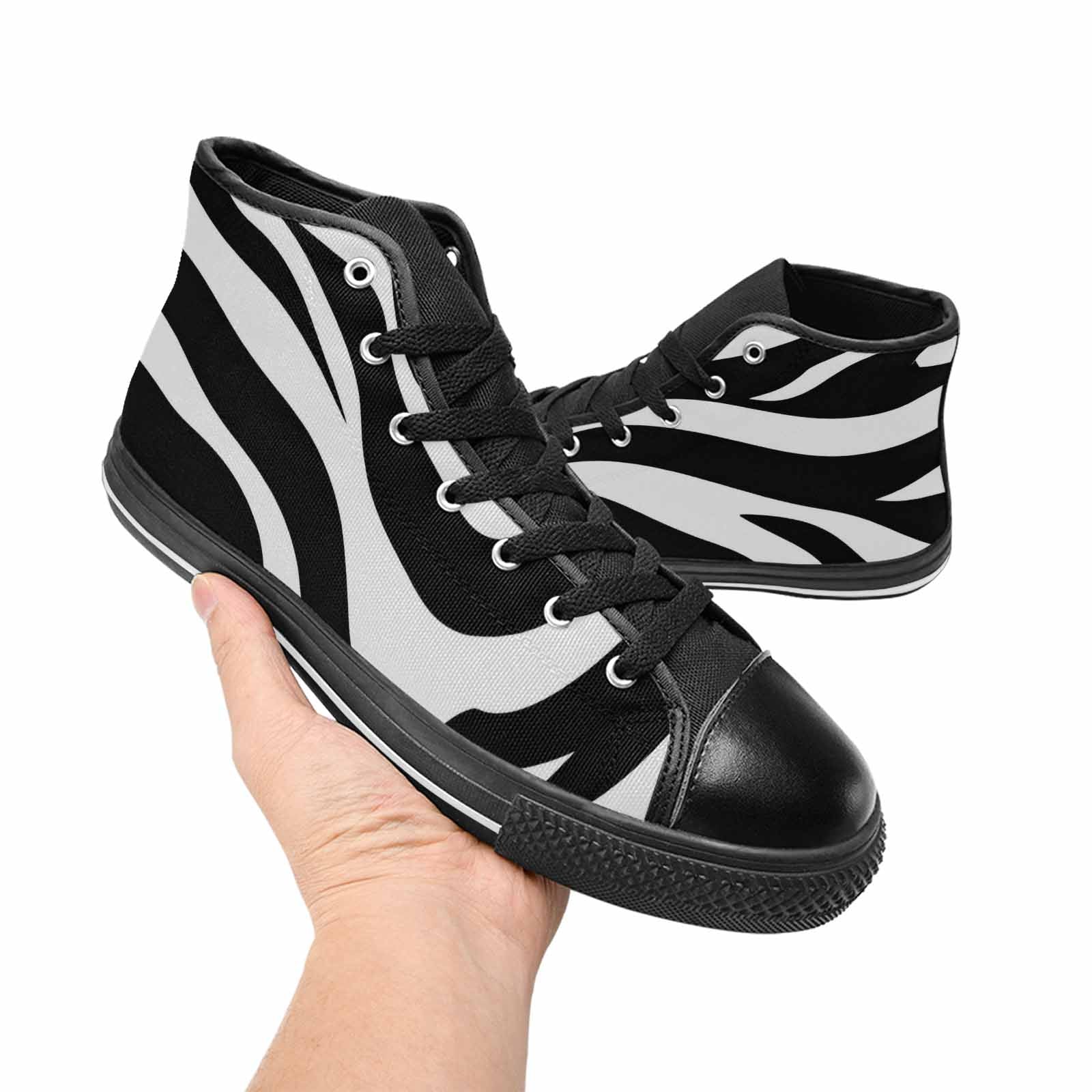 MEN'S Zebra Print Black White High Top Canvas Y2K Custom Shoes