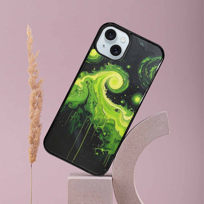 iPhone 15 Plus Case — Melting Galaxy Acid Green, Customized Protective Case