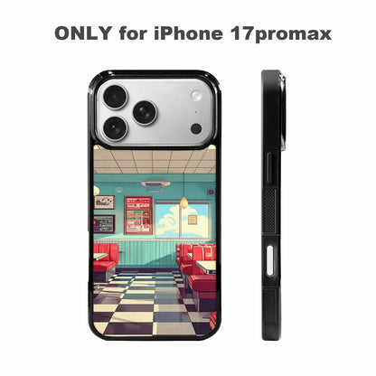 iPhone 17 Pro Max Case — Diner Cartoon Art Pattern Retro Vintage, Custom Art Phone Cover