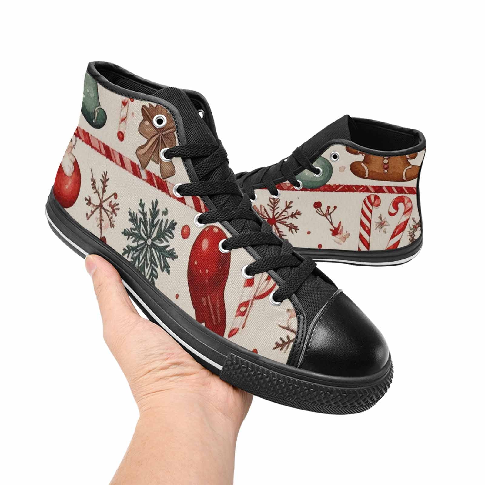 MEN'S Christmas Holly Snowflake High Top Canvas Vibrant Chaos Shoes