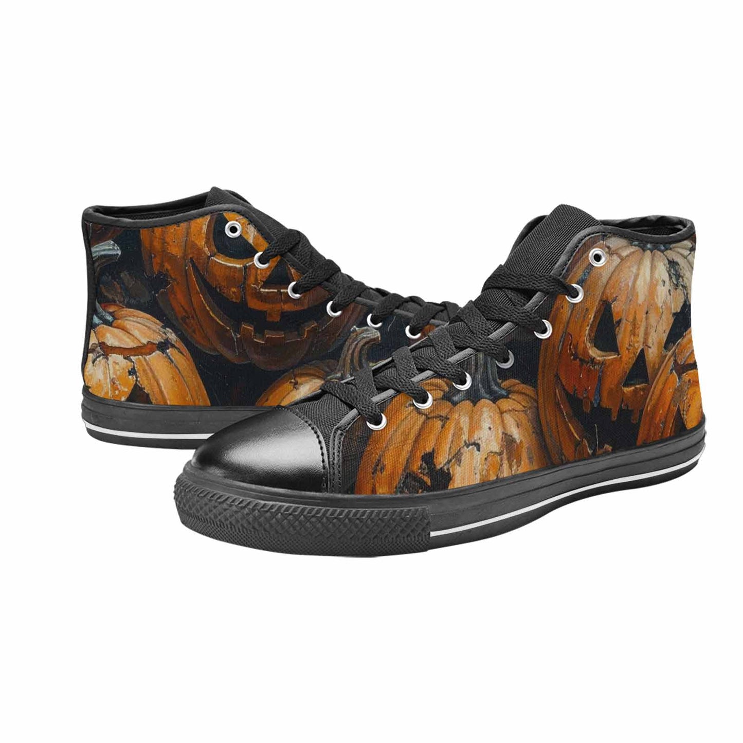 WOMEN'S Halloween Cracked Jackolantern High Top Canvas Grunge Custom Shoes