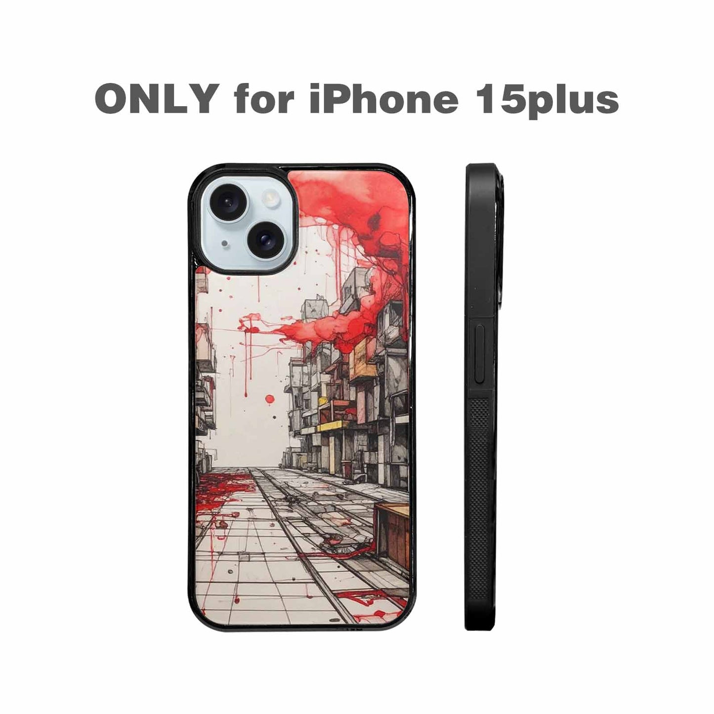 iPhone 15 Plus Case — Liminal Space Fragment Black Red Ink, Personalized Phone Case