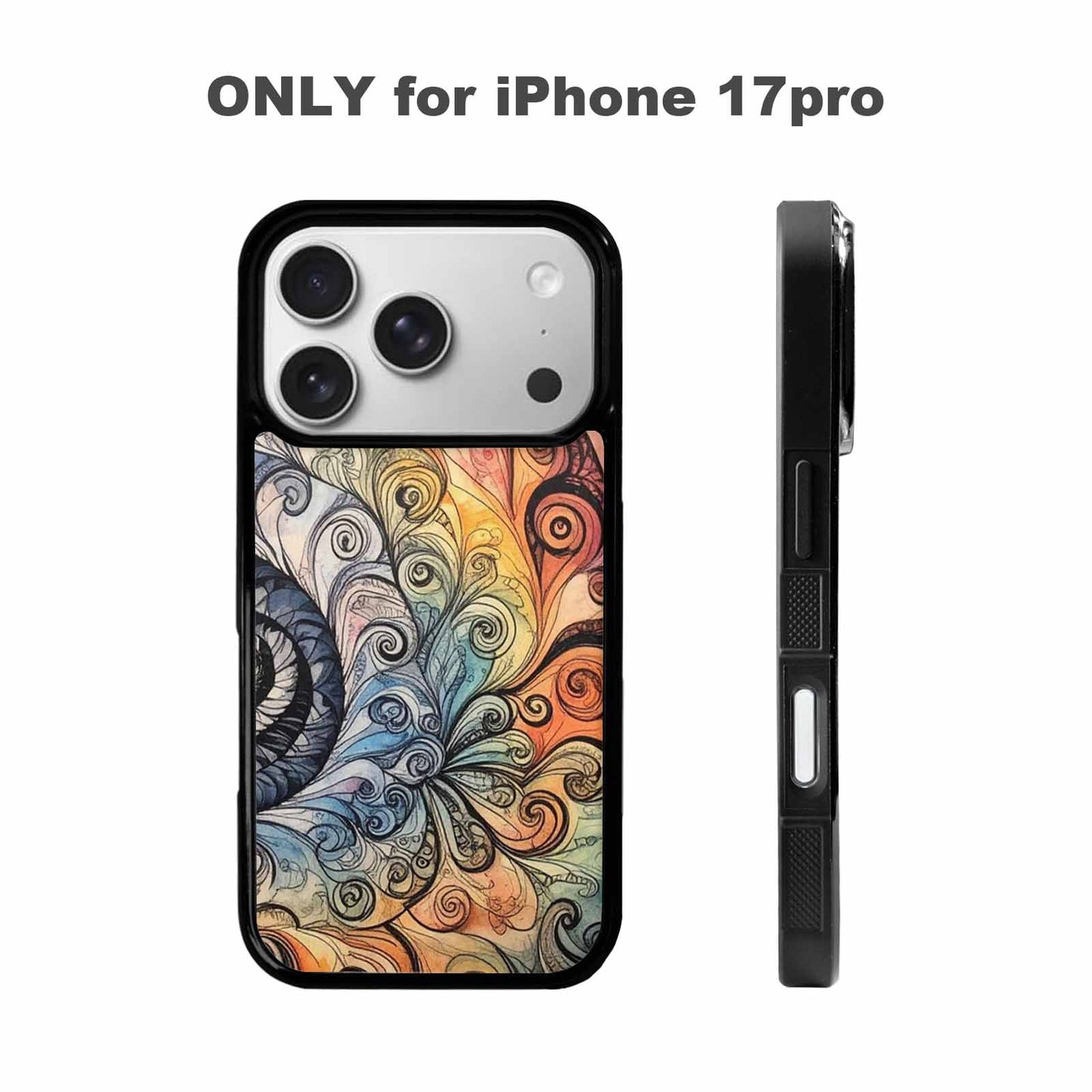 iPhone 17 Pro Case — Tie Dye Swirls Black White Tie, Custom Designed Case Cover